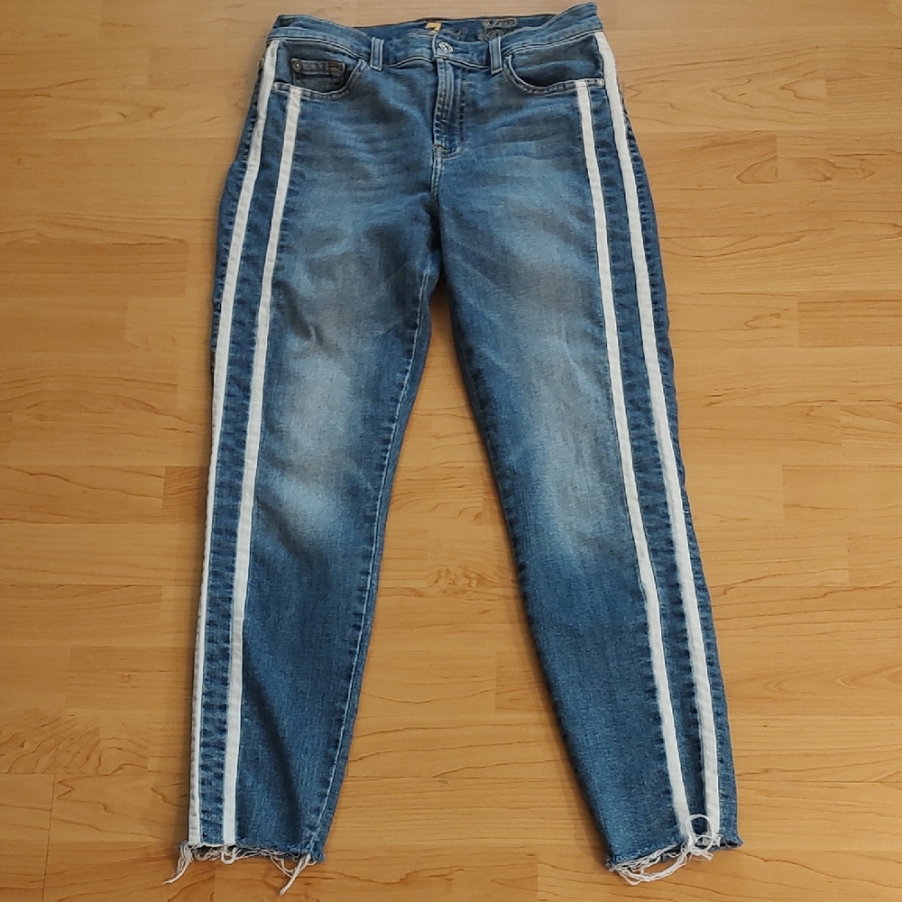 7 For All Mankind Blue Ankle Jeans with White Stripes